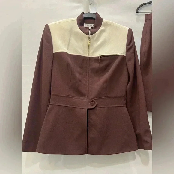 Expressions Brown Zip Front Skirt Suit Size 6 - Picture 3 of 12
